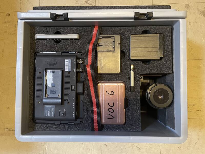 Top level with preview monitor, battery, SD cards, etc. Top level with preview monitor, battery, SD cards, etc.